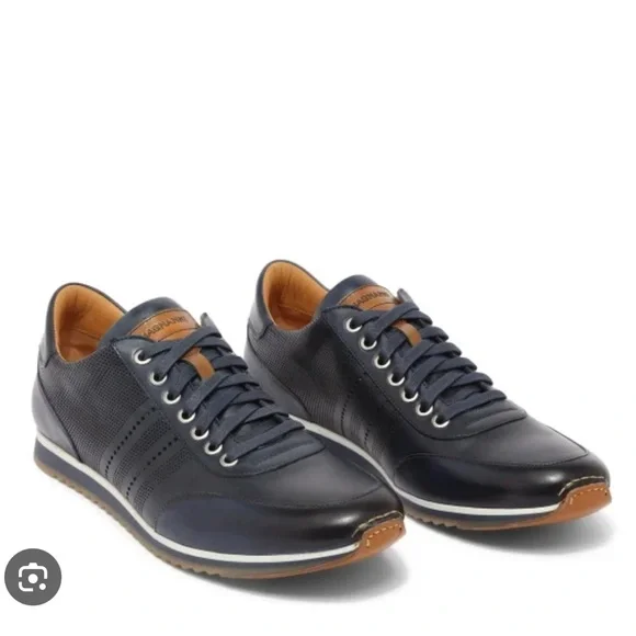 Magnanni 14804 Pueblo Leather Perforated Sneaker in Navy Blue - Picture 2 of 12